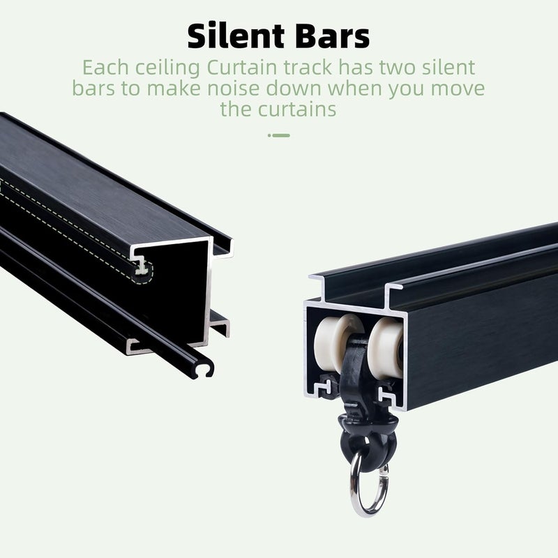 MLOQI Curtain Tracks Ceiling with Soundproof Strips, Curtains Tracks Rails System, Black Ceiling Track for Curtains 6-9 Feet - Image 3